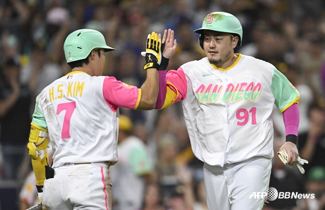 최지만(오른쪽)과 김하성./AFPBBNews=뉴스1