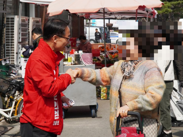 유권자를 만나 인사하는 조해진 국민의힘 의원. /사진=조해진 의원실 제공