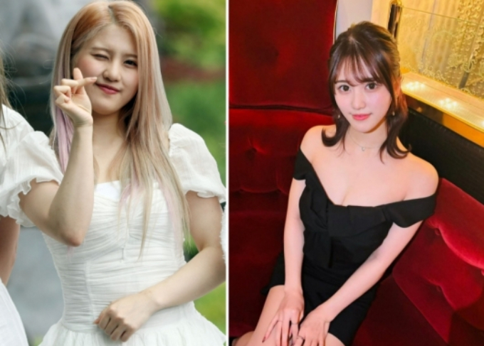 일본의 유흥업소 캬바쿠라에서 일하는 '사쿠라 루루'라는 예명의 여성(오른쪽)과 그와 동일 인물로 추정되는 그룹 '네이처' 하루. /사진=머니투데이 DB, 사쿠라 루루 인스타그램