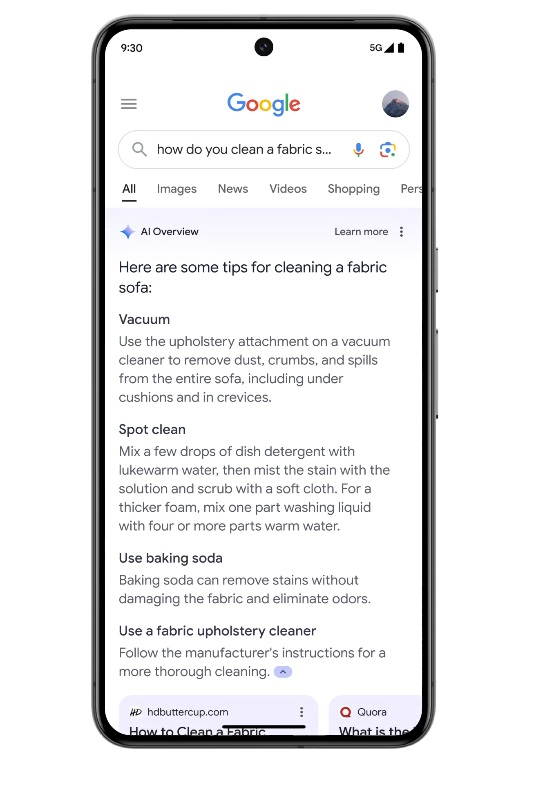 구글의 'AI 개요(Overviews)'가 적용된 검색 결과./사진제공=구글  