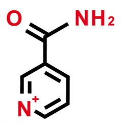 비타민B3 일종인 니코틴산아미드의 분자 구조.