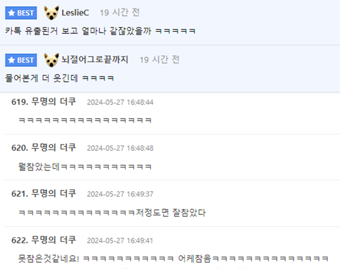 에스파 관련 게시물 댓글들 /사진=온라인 커뮤니티 에펨코리아, 더쿠 댓글 갈무리