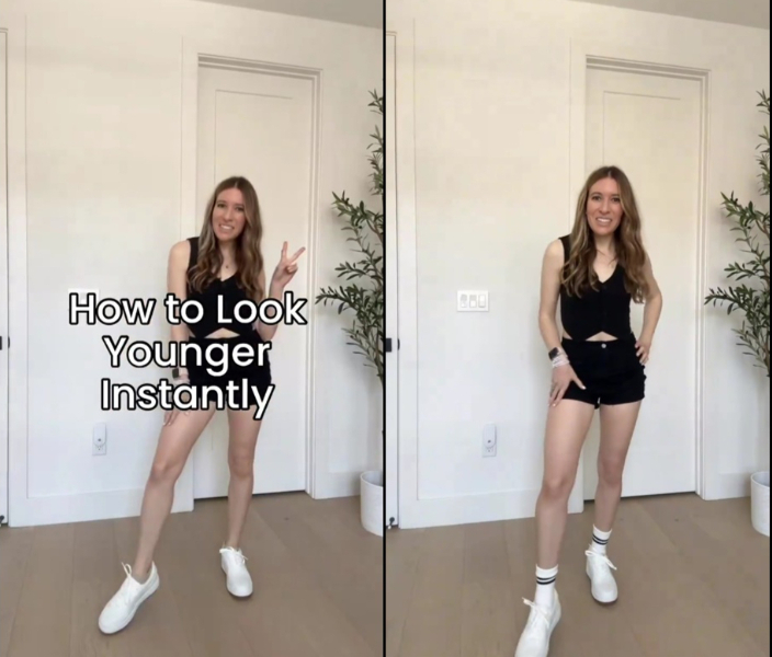 어려보이는 법에 대한 설명 동영상. 발목양말에서 장목양말로 바뀌어있다. /사진=X 갈무리