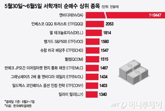 5월30일~6월5일 서학개미 순매수 상위 종목/그래픽=윤선정