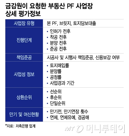 금감원이 요청한 부동산 PF 사업장 상세 평가정보/그래픽=이지혜