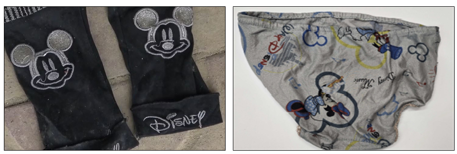 북한 오물풍선 안에 미국 월트 디즈니사의 미키마우스, 일본 산리오사의 헬로키티 등을 복제한 모조품도 다량 발견됐다. / 사진=통일부