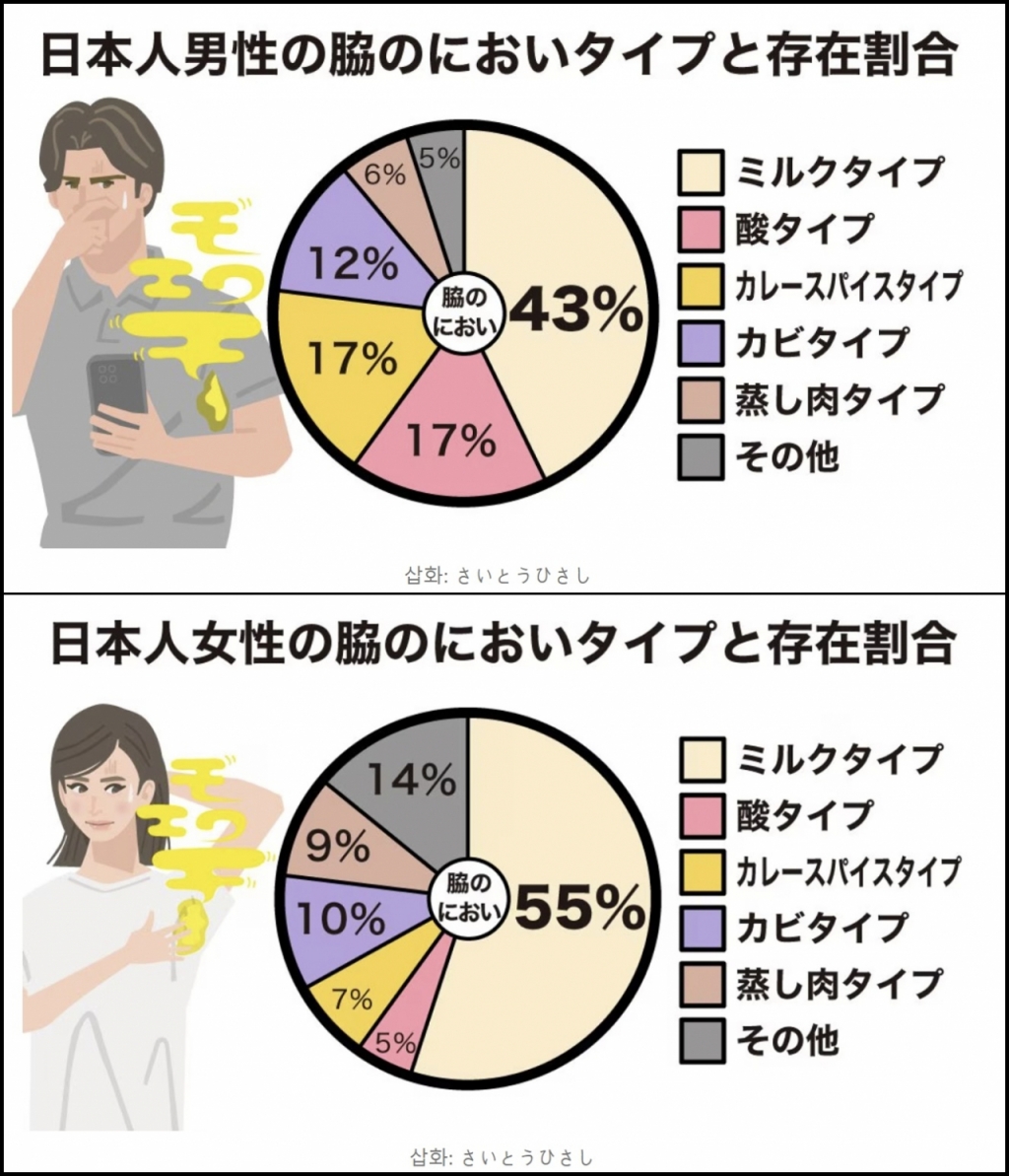 일본 화장품 업체 맨담의 겨드랑이 냄새 연구결과/사진=FNN 캡처