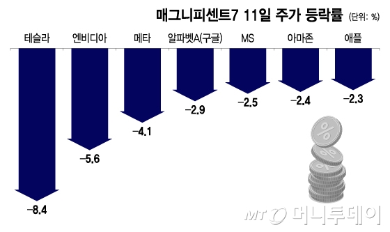매그니피센트7 11일 주가 등락률. /그래픽=이지혜 기자.