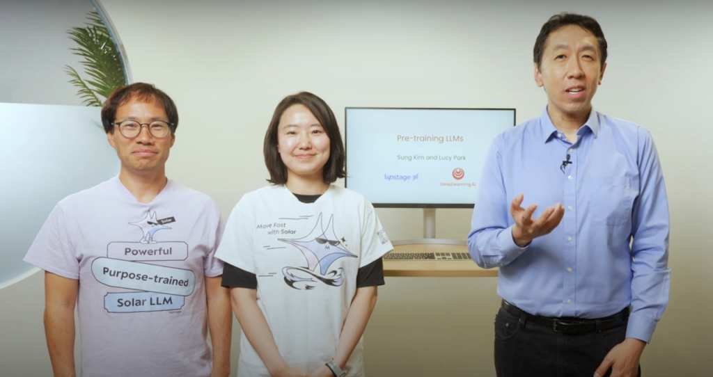 왼쪽부터 업스테이지 김성훈 대표,박은정 CSO, 앤드류 응 교수/사진=업스테이지