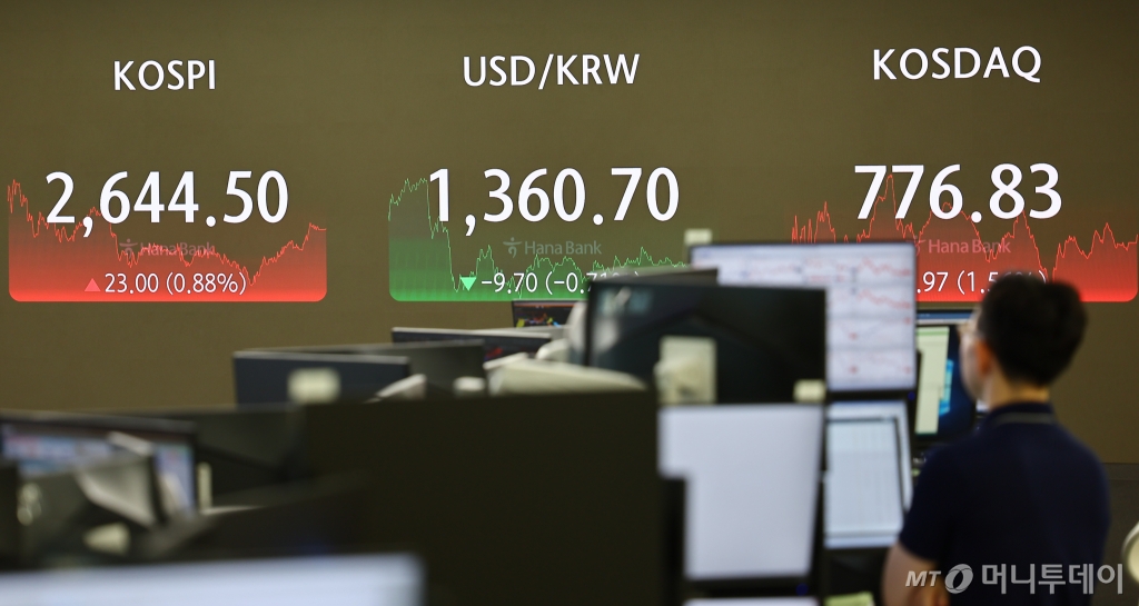  14일 서울 중구 하나은행 딜링룸에서 직원이 업무를 보고 있다. /사진=뉴시스