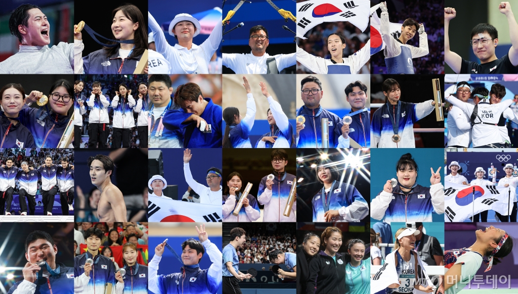 (파리(프랑스)=뉴스1) 박정호 기자,이동해 기자 = 한국 선수단이 우려 속에 참가한 2024 파리 올림픽에서 기대 이상으로 선전하며 최고의 성과를 냈다. 더불어 한국은 올림픽사에 기억될 여러 기록을 작성하며 파리에서 최고의 여름을 보냈다. 한국은 폐막을 하루 앞둔 11일 현재(한국시간) 총 13개의 금메달을 획득, 역대 최고 성적을 냈다. 앞서 한국은 2008 베이징 대회, 2012 런던 대회 때 기록한 금메달 13개가 최고 성적이었다. 사진은 대회기간 메달을 획득한 선수들을 조합했다. 2024.8.11/뉴스1 Co /사진=(파리(프랑스)=뉴스1) 박정호 기자,이동해 기자