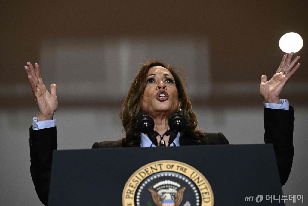 (피츠버그 AFP=뉴스1) 우동명 기자 = 미국 민주당 대선 후보인 카멀라 해리스 부통령이 2일 (현지시간) 펜실베이니아주 피츠버그에서 열린 선거 집회에 참석해 “일본제철이 미국 대표 철강회사 US스틸을 인수하는데 반대한다”고 밝히고 있다. 2024.09.03  ⓒ AFP=뉴스1  Copyright © 뉴스1. All rights reserved. 무단 전재 및 재배포,  AI학습 이용 금지. /사진=(피츠버그 AFP=뉴스1) 우동명 기자