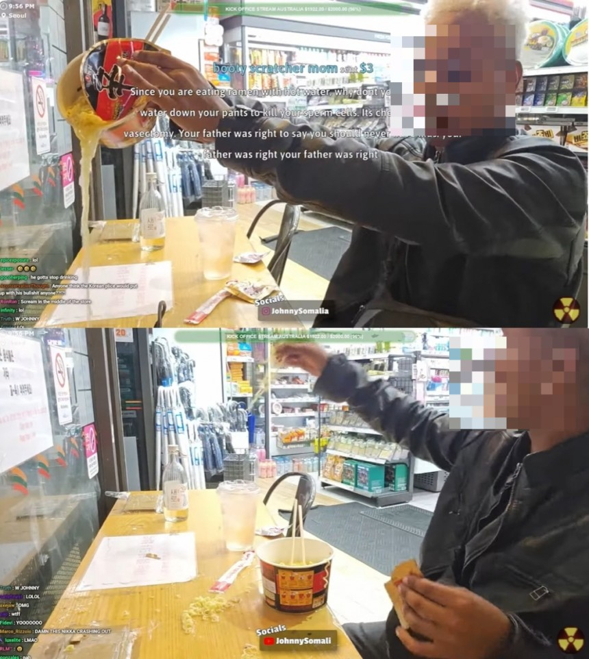 31일 경찰에 따르면 서울 마포경찰서는 업무방해 혐의로 소말리아·유대계 미국인 조니 소말리를 수사하고 있다. 소말리는 지난 17일 서울 마포구 한 편의점에서 음악을 크게 틀거나 춤을 추는 등 업무를 방해한 혐의를 받는다. 편의원 직원이 제지하자 테이블에 컵라면 국물을 쏟으며 직원에게 욕설을 퍼부은 혐의도 있다. 해당 장면은 소말리의 유튜브 계정 라이브 방송을 통해 송출됐다./사진=조니 소말리 유튜브 라이브 방송 갈무리