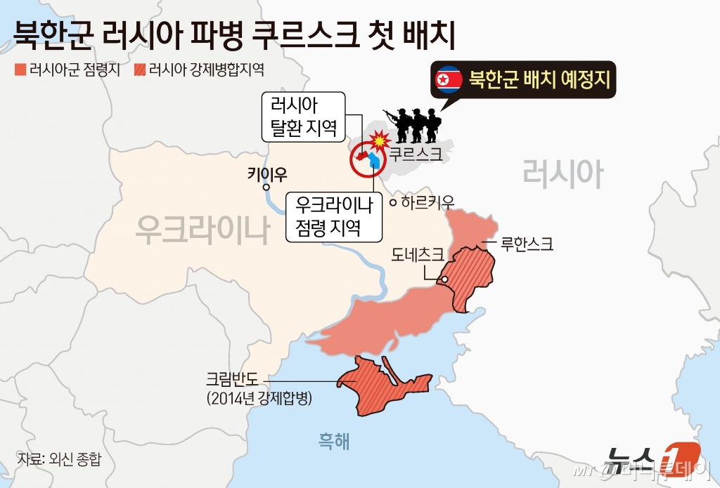 (서울=뉴스1) 양혜림 디자이너 = 북한이 우크라이나와 전쟁 중인 러시아를 지원하기 위해 병력을 파병한 가운데 23일 러시아 쿠르스크 지역에 도착할 것이라는 전망이 나왔다.  Copyright © 뉴스1. All rights reserved. 무단 전재 및 재배포,  AI학습 이용 금지. /사진=(서울=뉴스1) 양혜림 디자이너