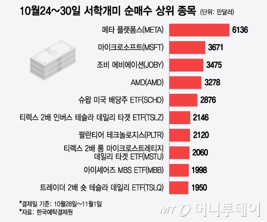 10월24~30일 서학개미 순매수 상위 종목/그래픽=윤선정