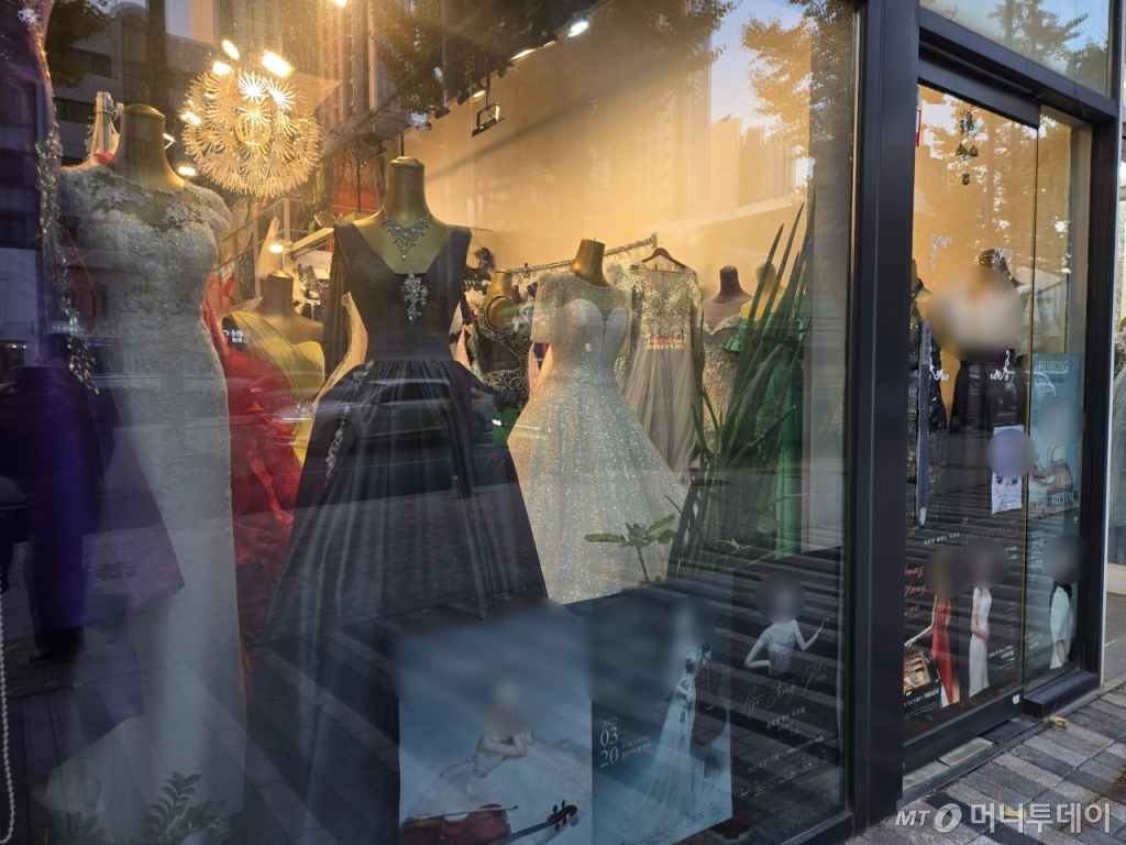 기자가 이대 웨딩 거리 상권 일대를 돌아보니 웨딩 관련 점포는 총 28곳이었다. 이 가운데 웨딩드레스를 취급하는 상점은 9곳에 불과했다. 취급 상품이 웨딩드레스더라도 하우스웨딩 드레스나 피로연 드레스, 연주복 등만 파는 상점이 대부분이었다./사진=이혜수 기자