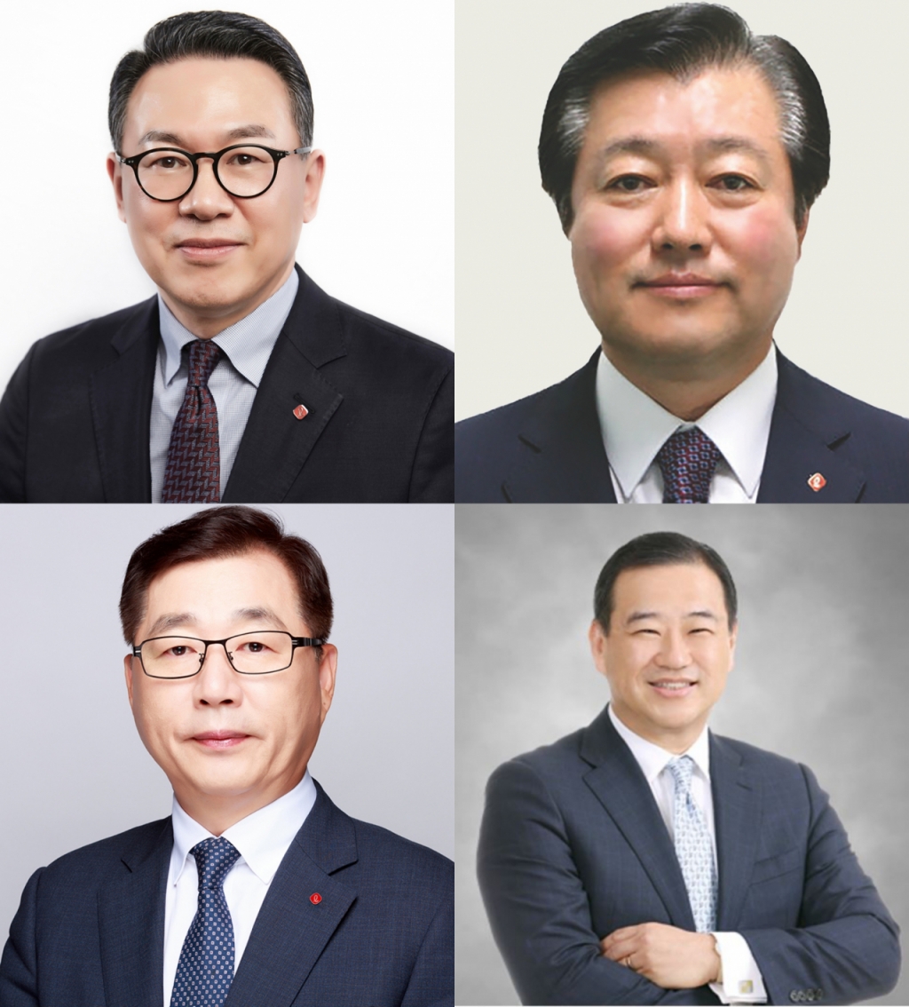 (왼쪽부터 시계방향으로)이동우 롯데지주 대표, 이영구 롯데웰푸드 대표, 김상현 롯데쇼핑 대표, 박현철 롯데건설 대표/사진제공=롯데그룹