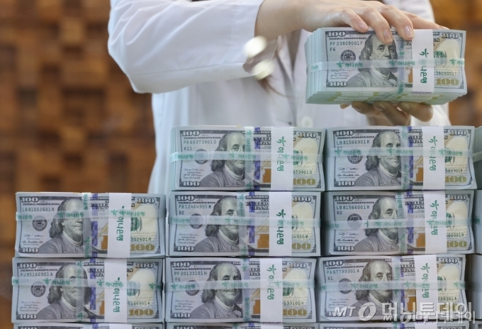 7일 서울 중구 하나은행 위변조대응센터에서 직원이 달러화를 정리하고 있다. /사진=뉴시스