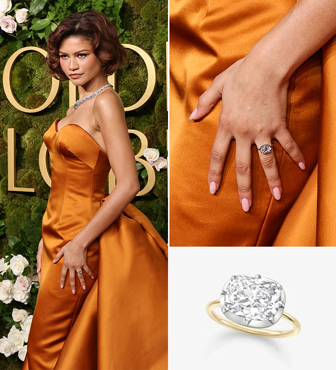 배우 젠데이아가 지난 5일 미국 로스앤젤레스에서 열린 제82회 골든글로브 시상식에 참석했다. 이날 젠데이아는 왼손 약지에 큼직한 다이아몬드 반지를 끼고 등장해 연인인 톰 홀랜드와의 약혼설이 제기됐다. /사진=AFPBBNews=뉴스1, '제시카 맥코맥'(Jessica McCormack)