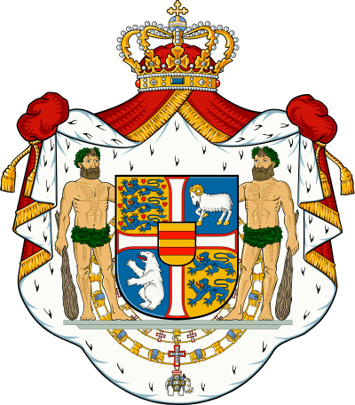 6일(현지시간) 공개된 덴마크 왕실의 새 문장. 방패 안의 4곳 중 기존 한쪽 칸에 같이 있던 북극곰(그린란드 상징)과 숫양(페로제도 상징)이 각각 나뉘어 배치됐다.(파란색 부분) /사진=덴마크 왕실 홈페이지 