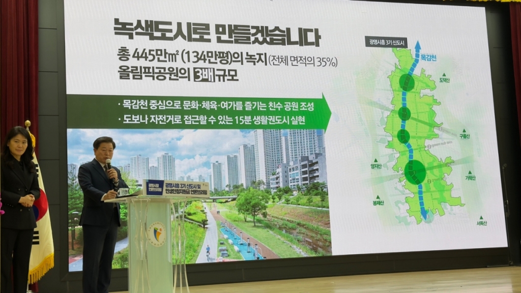  광명시흥 3기 신도시 조성계획 발표 중인 박승원 광명시장. /사진=권현수기자