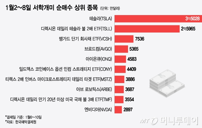 1월2~8일 서학개미 순매수 상위 종목/그래픽=윤선정