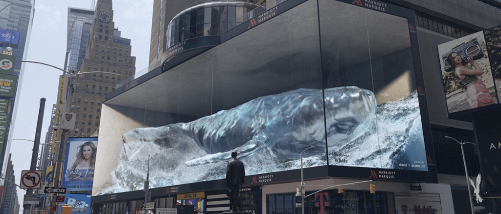 뉴욕 타임스퀘어의 초대형 발광다이오드(LED) 스크린에 표현한 '웨일 #2' /사진=디스트릭트