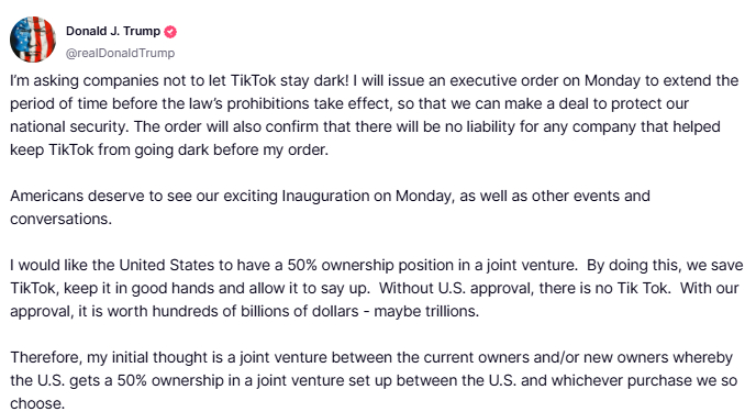 /사진=도널드 트럼프 미국 대통령 당선인 트루스소셜 계정