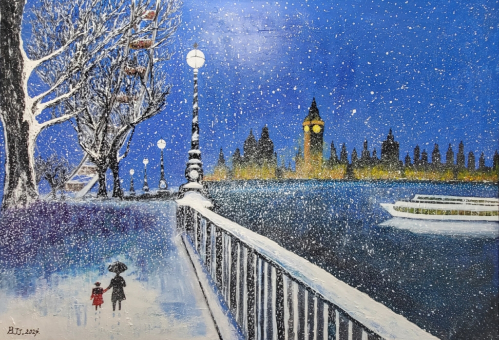 김근태 작가의 '영국 템즈강변 주빌리 가든의 설경'. /그림=김근태 작가 제공