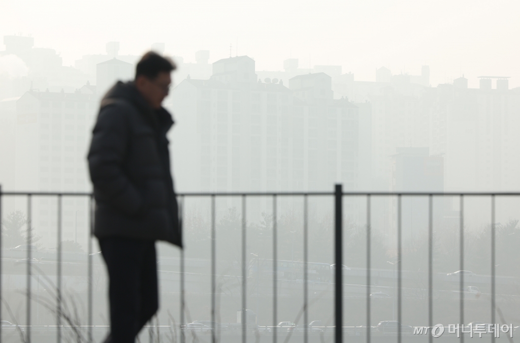 [서울=뉴시스] 황준선 기자 = 수도권에 초미세먼지주의보가 발효된 21일 서울 용산구 노들섬에서 바라본 도심이 뿌옇게 흐리다. 2025.01.21. hwang@newsis.com /사진=황준선