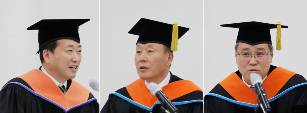 곽호상 금오공대 총장과 서임교 에스엘테크 대표, 금시덕 에스엠디에스피 대표.(왼쪽부터)/사진제공=금오공대