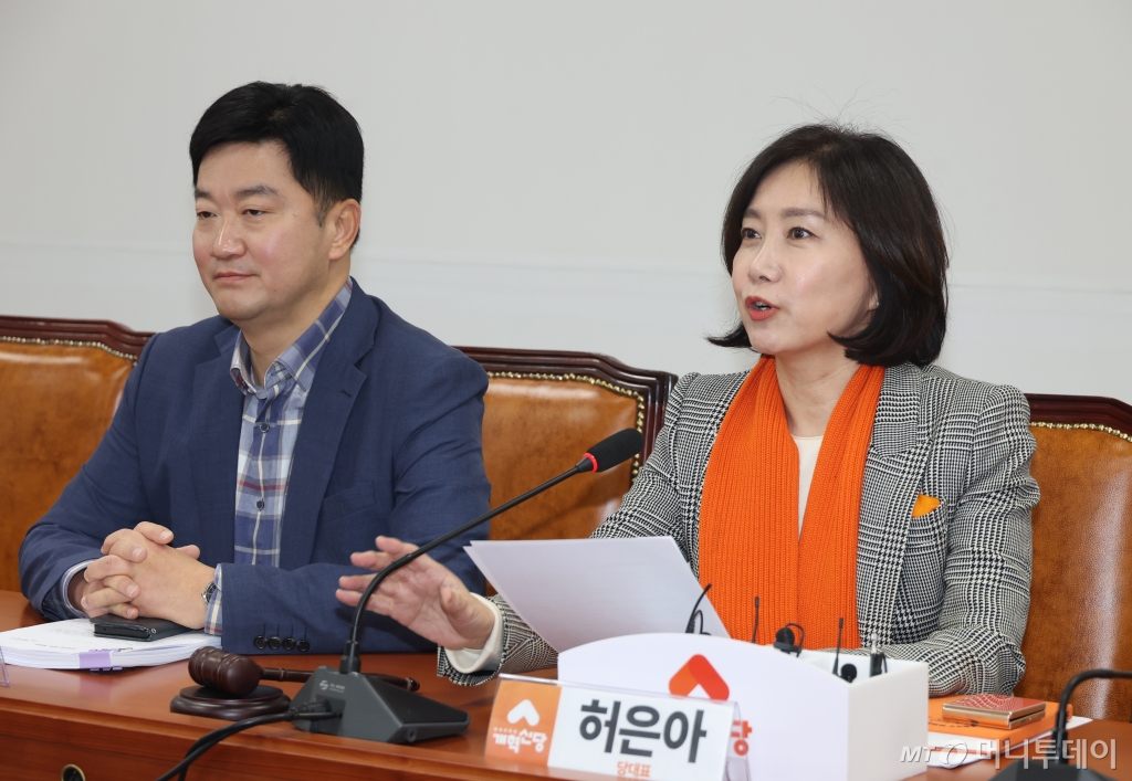 [서울=뉴시스] 고승민 기자 = 허은아 개혁신당 대표가 22일 서울 여의도 국회에서 열린 대표 주재 최고위원회의에서 발언하고 있다. 2025.01.22. kkssmm99@newsis.com /사진=고승민