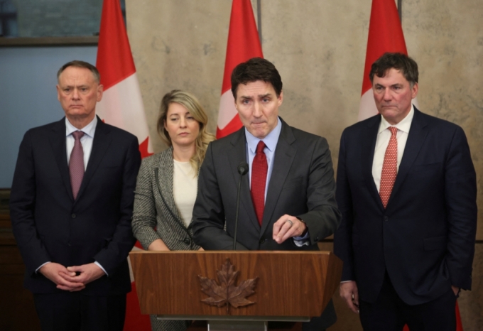 쥐스탱 트뤼도 캐나다 총리가 지난 1일(현지시간) 도널드 트럼프 미국 행정부의 관세 부과 방침과 관련, 맞불 관세 대응을 밝히고 있다. /로이터=뉴스1