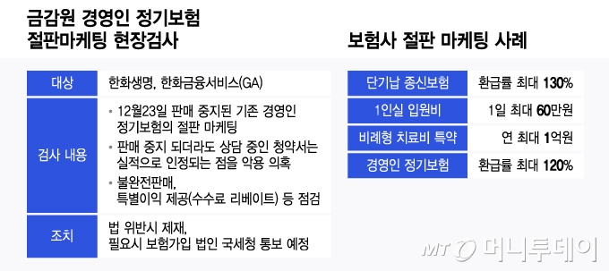 금감원 경영인 정기보험 절판마케팅 현장검사 및 보험사 절판 마케팅 사례/그래픽=윤선정