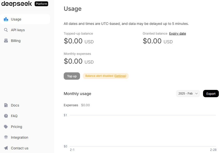 딥시크의 API 크레딧 충전화면/사진=딥시크 홈페이지 