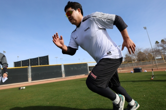 LG 트윈스 불펜 투수 장현식의 미국 애리조나 캠프 훈련 모습. /사진=LG 트윈스 제공