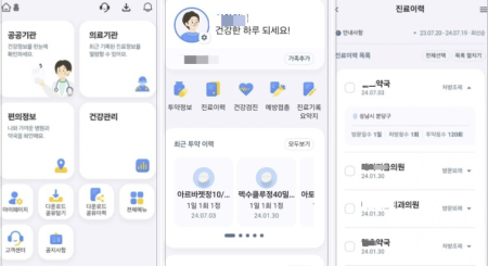 '나의건강기록' 앱 구동화면. 본인 인증을 거치면 어느 병의·원과 약국을 이용했는지, 처방받은 약 성분은 무엇인지 등을 확인할 수 있다./사진=한국보건의료정보원