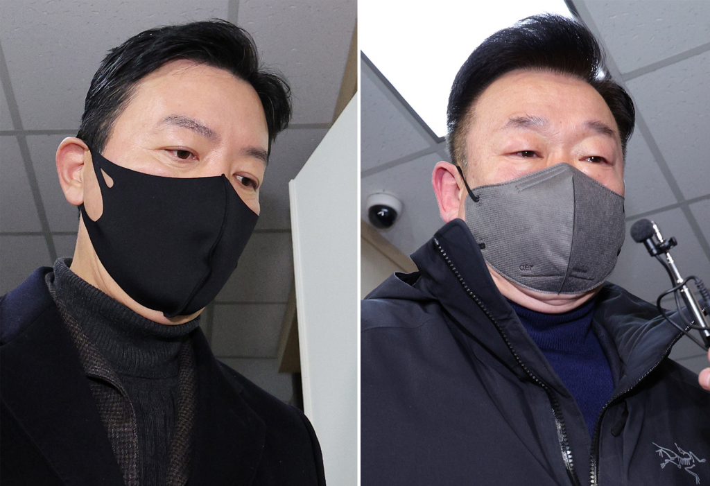 김성훈 대통령경호처차장(왼쪽)과 이광우 경호본부장이 24일 오전 서울 서대문구 경찰청 국가수사본부 특별수사단에 출석하고 있다. 특수단은 김 차장과 이 본부장을 불러 특수공무집행방해 혐의를 조사한다./사진=뉴스1.