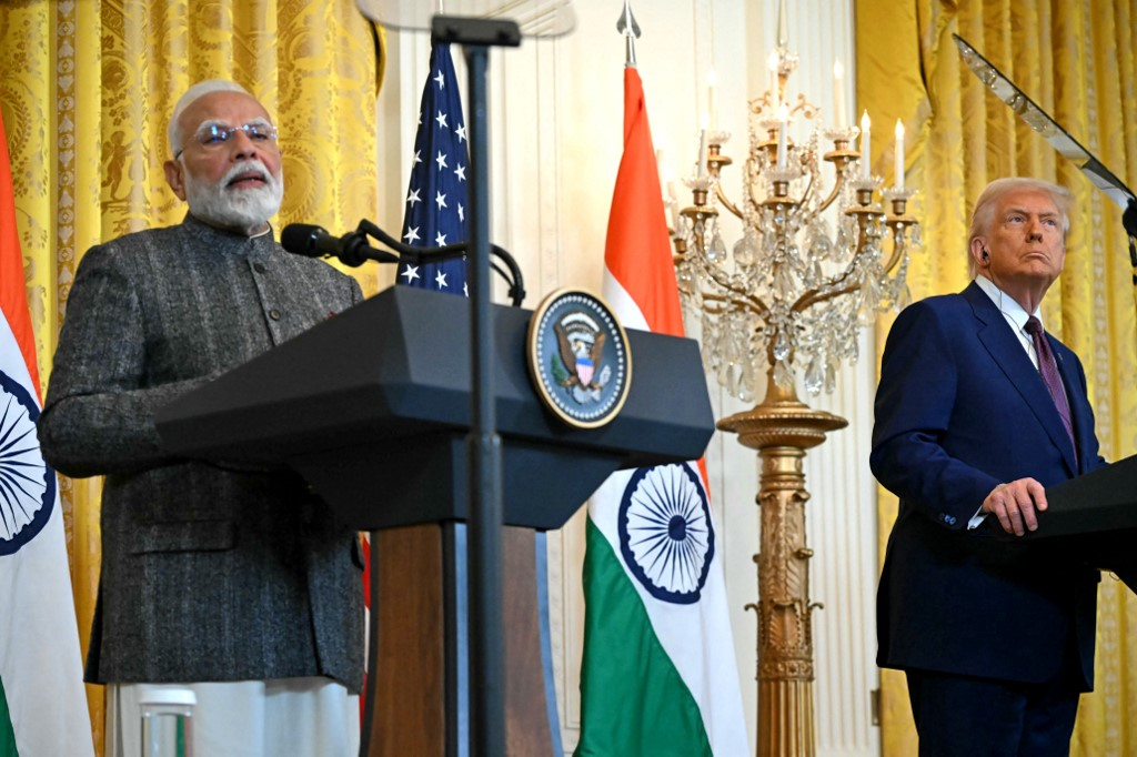 2월13일(현지시간) 미국 백악관에서 도널드 트럼프 미국 대통령과 나렌드라 인도 총리가 정상회담 후 기자회견을 열고 있다./AFPBBNews=뉴스1