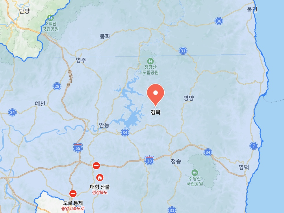 황정석 산불 방지 정책 연구소장은 경북 지역 산불이 울진군까지 확산할 거라고 내다봤다./사진=네이버 지도