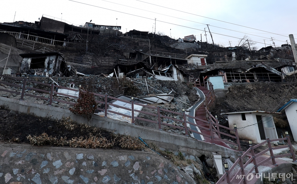 [영덕=뉴시스] 이무열 기자 = 일 경북 영덕군 영덕읍 석리 마을이 산불로 전소돼 폐허가 되어 있다. 2025.03.29./사진=이무열
