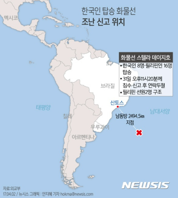 남대서양 바다에서 침몰한 스텔라데이지호 관련 그래픽. /사진=뉴시스