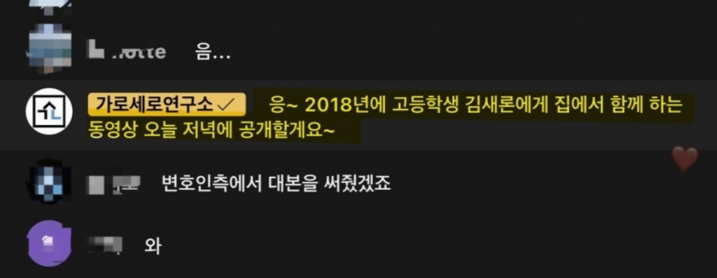 유튜브 채널 '가로세로연구소' 댓글 /사진=유튜브 영상 댓글 화면 갈무리