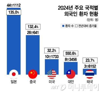 2024년 주요 국적별 외국인 환자 현황. /그래픽=김지영 디자인기자