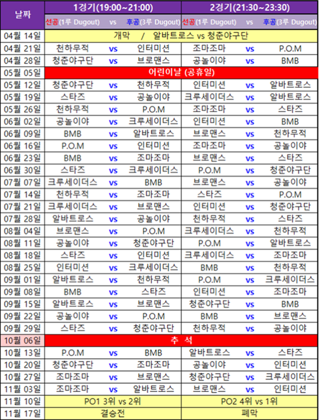 2025 더킴로펌배 제19회 한스타 연예인 야구리그 경기 일정. /사진=한스타미디어