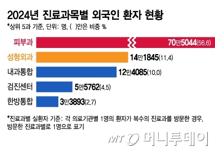 2024년 진료과목별 외국인 환자 현황. /그래픽=김지영 디자인기자