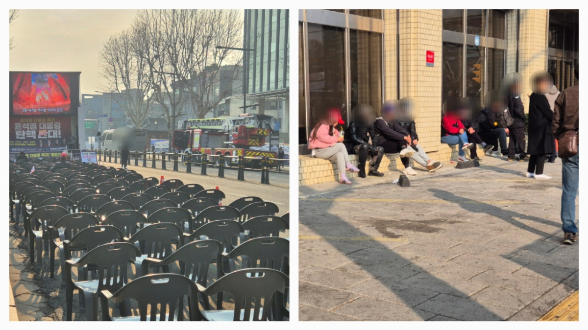 윤석열 대통령 탄핵심판 선고를 앞두고 탄핵 반대 진영이 헌법재판소 인근으로 모였다./사진=박진호 기자