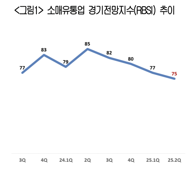 대한상공회의소가 8일 발표한 '2분기 소매유통업 경기전망지수(RBSI)' 조사 결과 /사진제공=대한상의