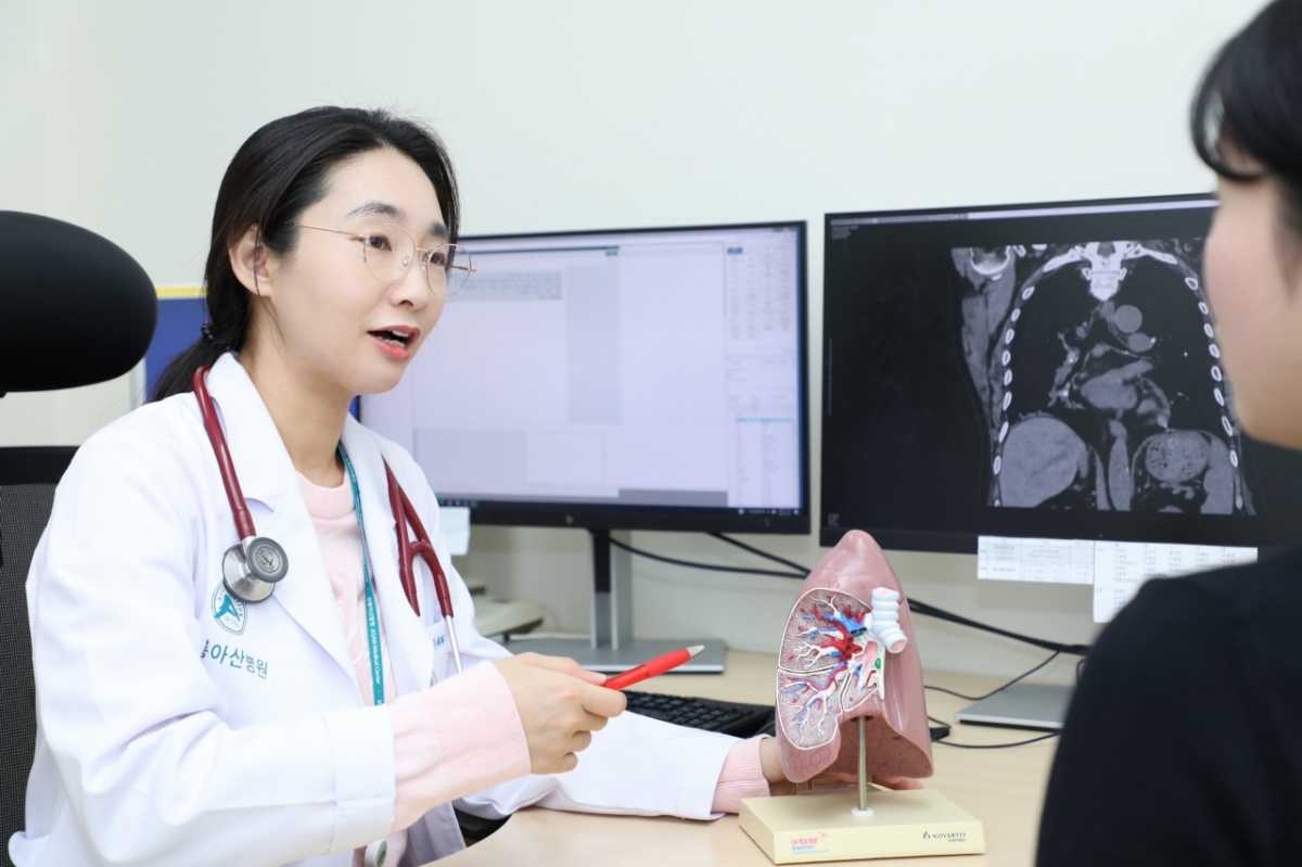 강릉아산병원 호흡기내과 이정실 교수가 미세먼지의 위험성에 대해 설명하고 있다. /사진=강릉아산병원
