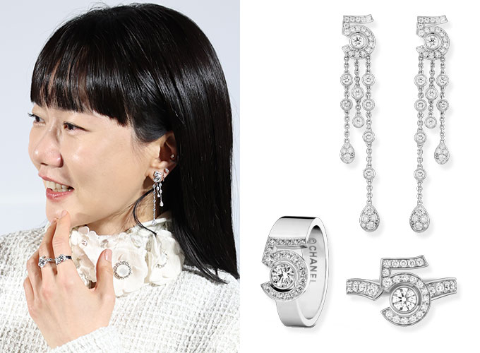 배우 배두나가 영화 '바이러스' 제작보고회에서 패션 브랜드 '샤넬'의 'Eternal N°5'(이터널 넘버5) 화인 주얼리 컬렉션 귀걸이와 반지 2종을 착용했다. /사진=샤넬(CHANEL)